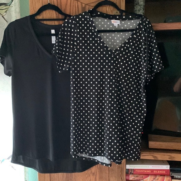 LuLaRoe Tops - LuLaRoe V-Neck Christy T-Shirts (2) Black & Black/White Polka Dots
